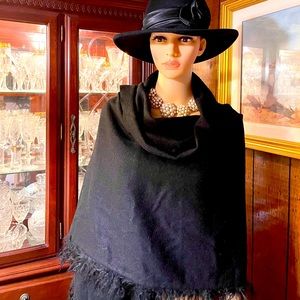 Large cashmere genuine lamb trim wrap scarf 70”x27